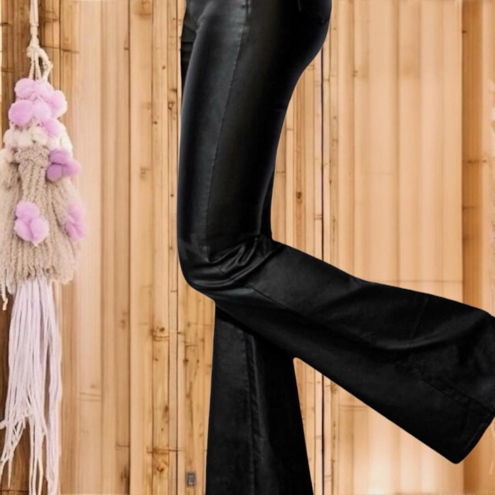 Sold• Black Flared Faux Leather Pants S/M